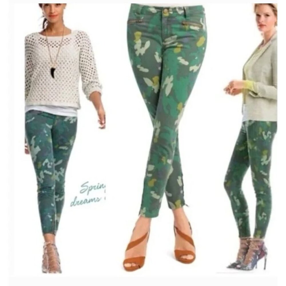 Cabi Clover Camo Skinny Jeans Style 766 Women's 6 Stretch Ankle zips